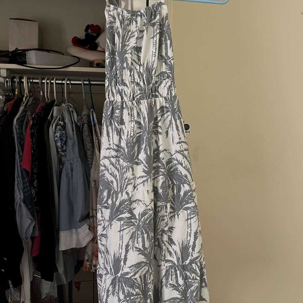 Gray and White Palm Print Maxi Dress